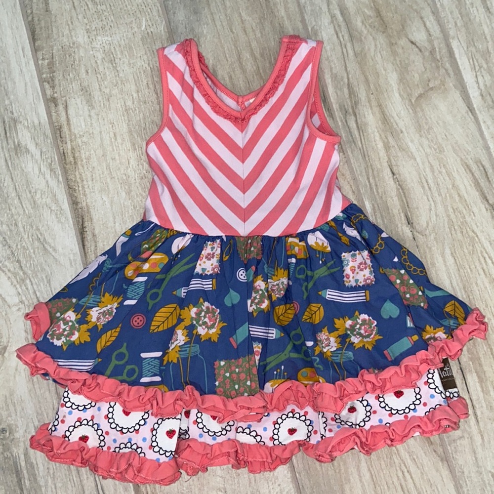 Matilda Jane Baby Girls 2T Layered Ruffle Pink Dress Scissors Strawberries